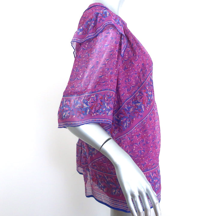 Ba&amp;sh Moccha Top Fuchsia Floral Print Chiffon Size 3 Short Sleeve Blouse