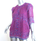 Ba&sh Moccha Top Fuchsia Floral Print Chiffon Size 3 Short Sleeve Blouse