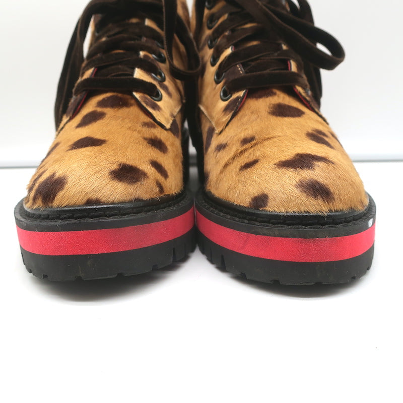 Mr &amp; Mrs Italy Leopard Print Pony Hair Combat Boots Size 37 Lace-Up Ankle Boots