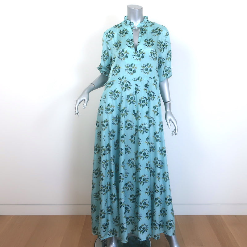 Hannah Artwear Oceanus Braided Belt Maxi Dress Blue Floral Print Silk Size 0