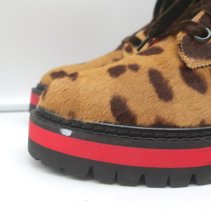 Mr &amp; Mrs Italy Leopard Print Pony Hair Combat Boots Size 37 Lace-Up Ankle Boots