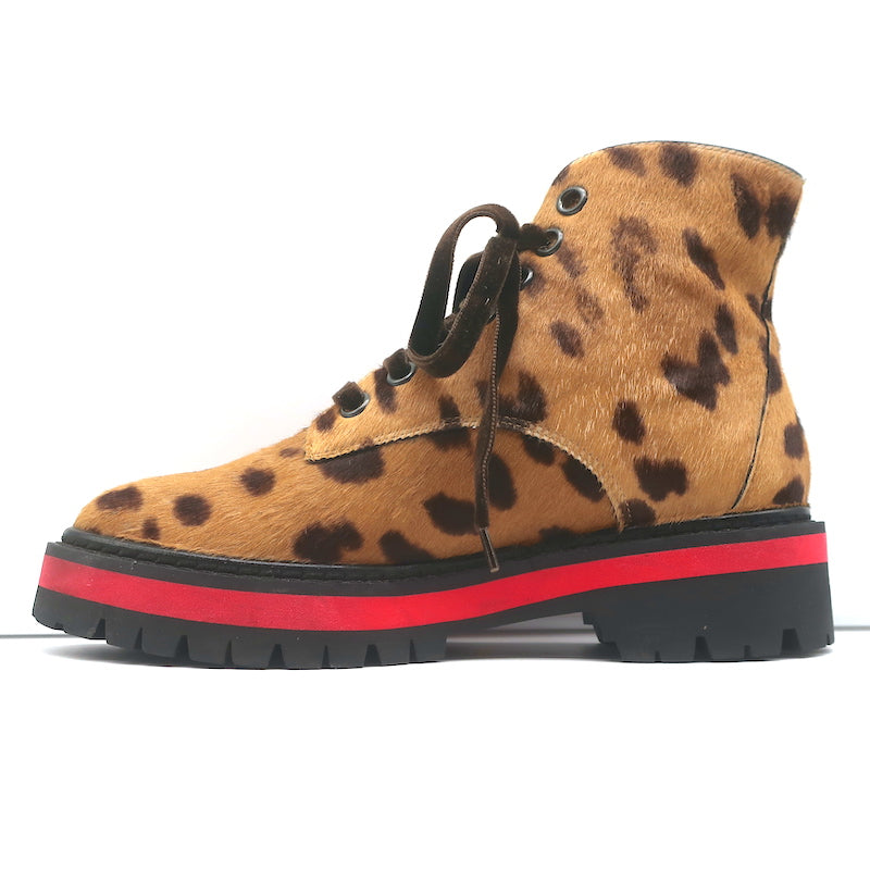 Mr &amp; Mrs Italy Leopard Print Pony Hair Combat Boots Size 37 Lace-Up Ankle Boots