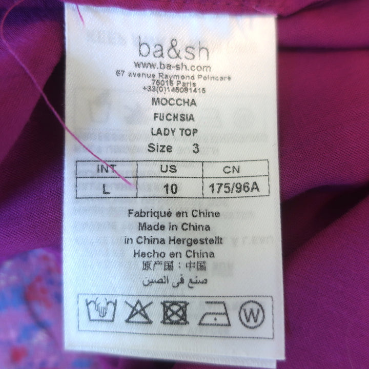 Ba&amp;sh Moccha Top Fuchsia Floral Print Chiffon Size 3 Short Sleeve Blouse