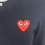 PLAY Comme des Garcons Heart Cardigan Navy Wool Size Small Crewneck Sweater