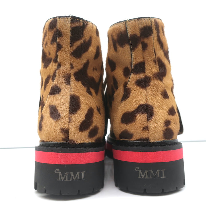Mr &amp; Mrs Italy Leopard Print Pony Hair Combat Boots Size 37 Lace-Up Ankle Boots