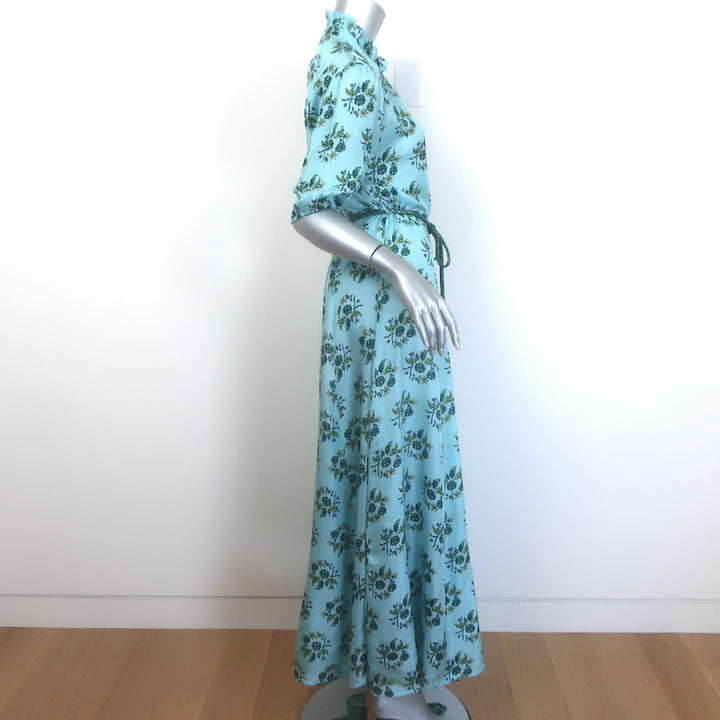 Hannah Artwear Oceanus Braided Belt Maxi Dress Blue Floral Print Silk Size 0