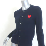 PLAY Comme des Garcons Heart Cardigan Navy Wool Size Small Crewneck Sweater