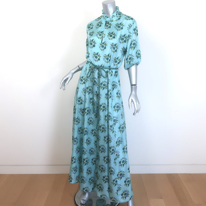 Hannah Artwear Oceanus Braided Belt Maxi Dress Blue Floral Print Silk Size 0
