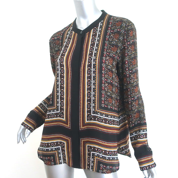 A.L.C. Franco Blouse Black Bandana Print Silk Size 10 Long Sleeve Button-Up Top