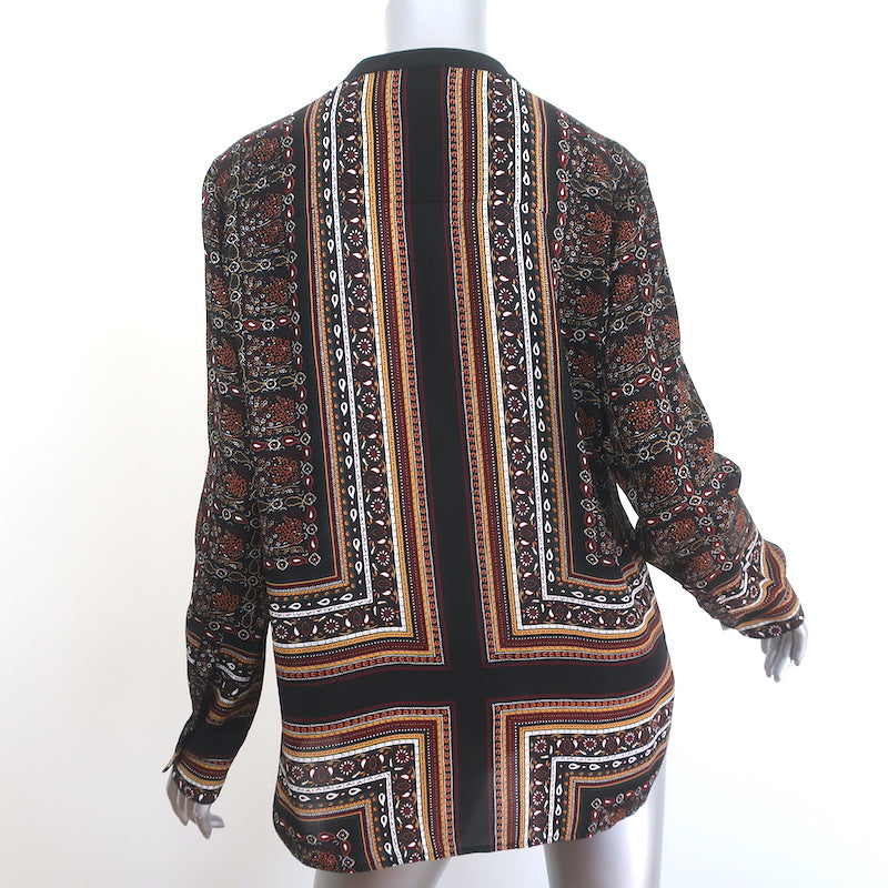 A.L.C. Franco Blouse Black Bandana Print Silk Size 10 Long Sleeve Button-Up Top