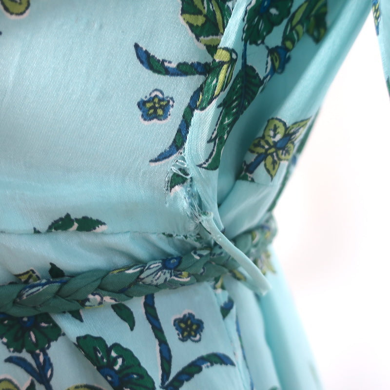 Hannah Artwear Oceanus Braided Belt Maxi Dress Blue Floral Print Silk Size 0