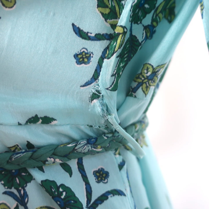 Hannah Artwear Oceanus Braided Belt Maxi Dress Blue Floral Print Silk Size 0