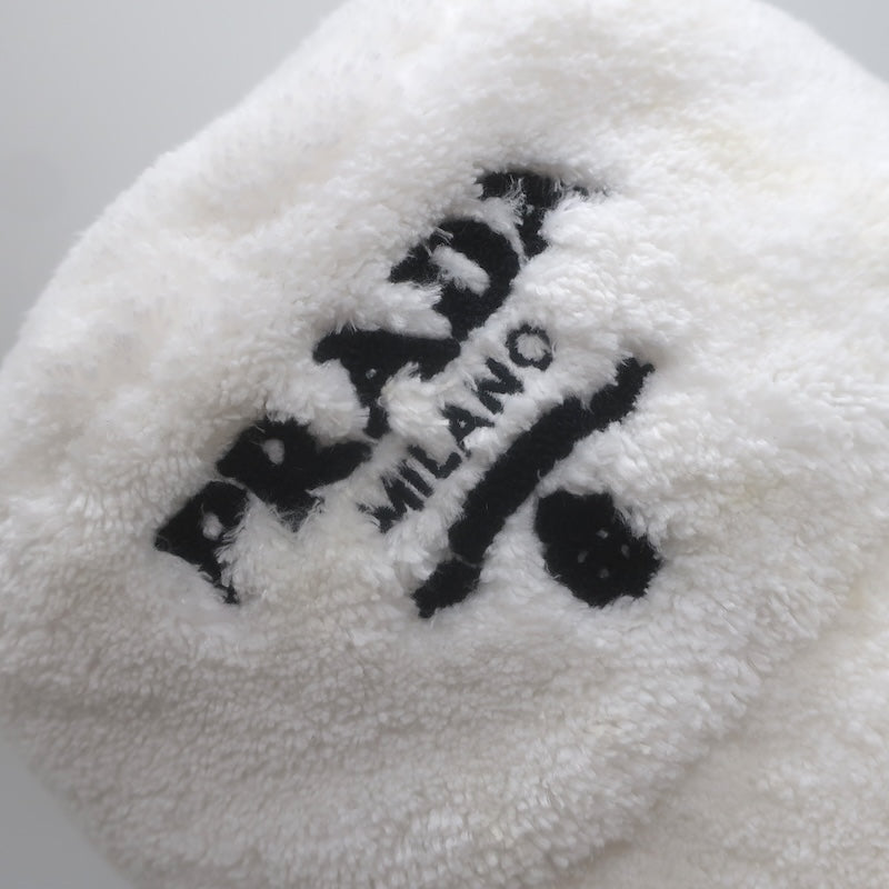 Prada Logo-Embroidered Terry Cloth Bucket Hat White Size Small