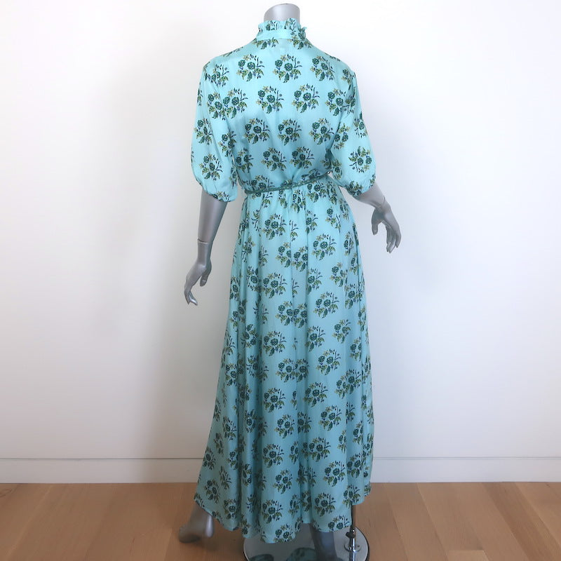 Hannah Artwear Oceanus Braided Belt Maxi Dress Blue Floral Print Silk Size 0