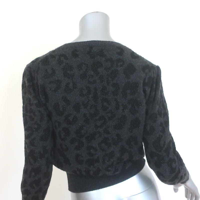 Christian Dior Metallic Leopard Print Cardigan Charcoal Cashmere-Blend Size US 6