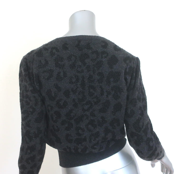 Christian Dior Metallic Leopard Print Cardigan Charcoal Cashmere-Blend Size US 6