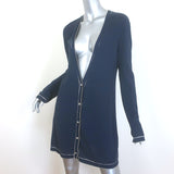 Chanel Cruise 2014 Piped V-Neck Long Cardigan Navy Cotton Pique Size 38