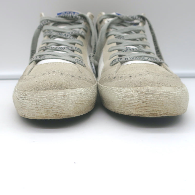 Golden Goose Mid Star Sneakers White &amp; Silver Metallic Leather Size 38