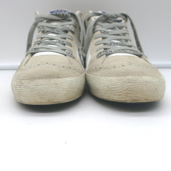 Golden Goose Mid Star Sneakers White &amp; Silver Metallic Leather Size 38