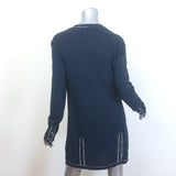 Chanel Cruise 2014 Piped V-Neck Long Cardigan Navy Cotton Pique Size 38