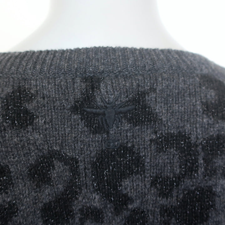 Christian Dior Metallic Leopard Print Cardigan Charcoal Cashmere-Blend Size US 6
