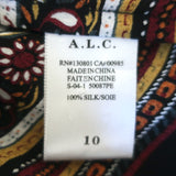 A.L.C. Franco Blouse Black Bandana Print Silk Size 10 Long Sleeve Button-Up Top