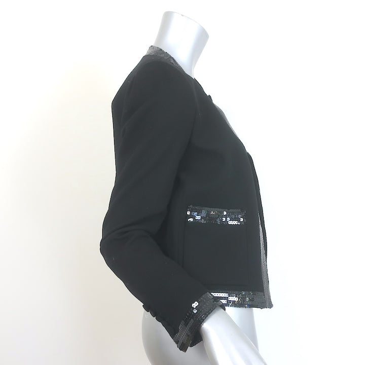 Saint Laurent Sequin-Trimmed Open Front Jacket Black Wool Crepe Size 38