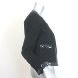 Saint Laurent Sequin-Trimmed Open Front Jacket Black Wool Crepe Size 38
