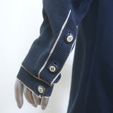 Chanel Cruise 2014 Piped V-Neck Long Cardigan Navy Cotton Pique Size 38