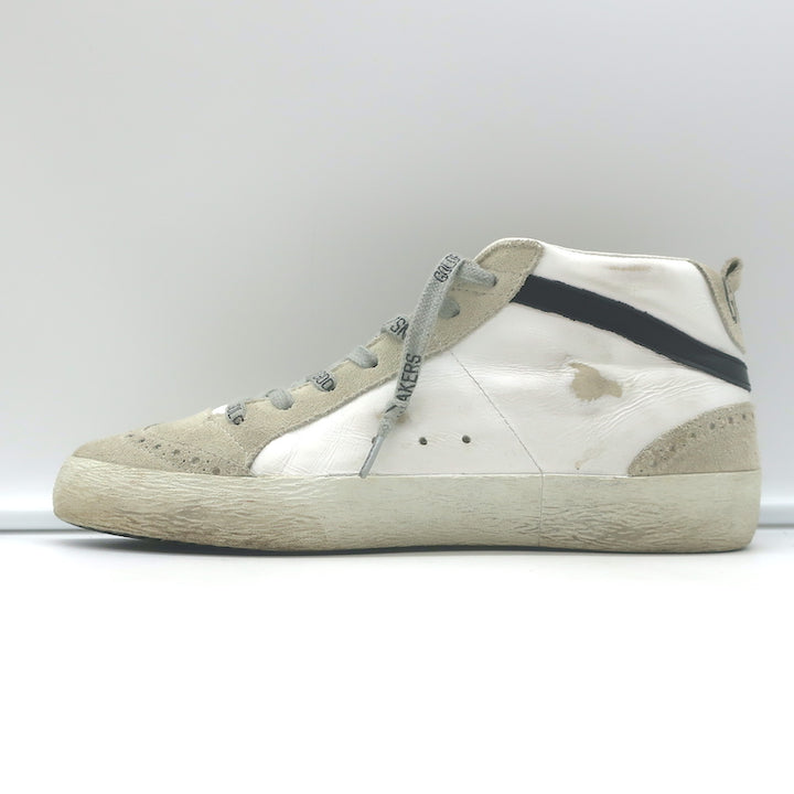 Golden Goose Mid Star Sneakers White &amp; Silver Metallic Leather Size 38