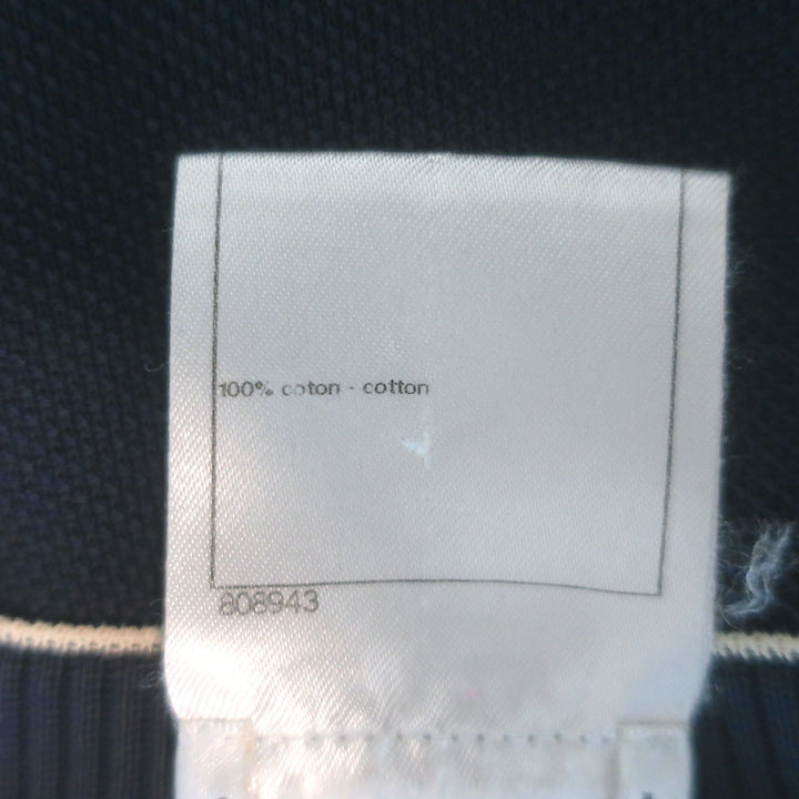 Chanel Cruise 2014 Piped V-Neck Long Cardigan Navy Cotton Pique Size 38
