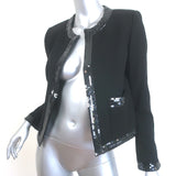 Saint Laurent Sequin-Trimmed Open Front Jacket Black Wool Crepe Size 38