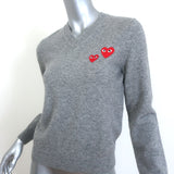 PLAY Comme des Garcons Double Heart V-Neck Sweater Light Gray Wool Size Medium