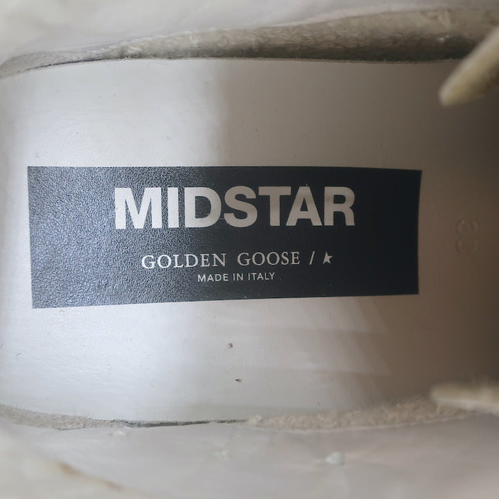 Golden Goose Mid Star Sneakers White &amp; Silver Metallic Leather Size 38