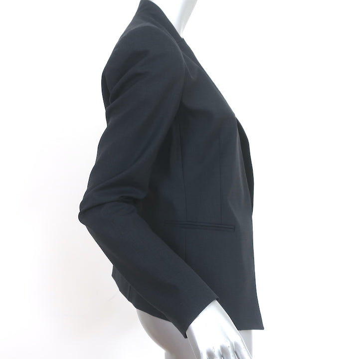 Theory Lanai Blazer Charcoal Stretch Wool Size 6 Open-Front Jacket