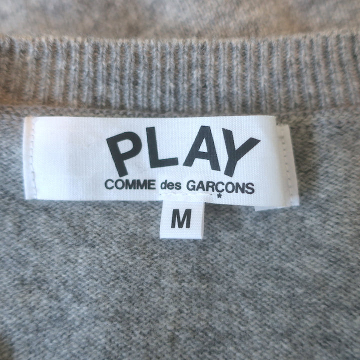 PLAY Comme des Garcons Double Heart V-Neck Sweater Light Gray Wool Size Medium