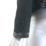 Saint Laurent Sequin-Trimmed Open Front Jacket Black Wool Crepe Size 38