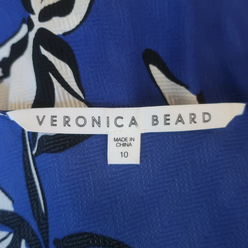 Veronica Beard Milan Top Blue Floral Print Silk-Blend Size 10 Puff Sleeve Blouse