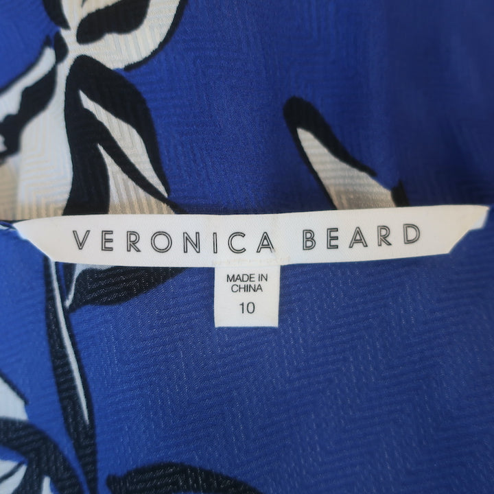 Veronica Beard Milan Top Blue Floral Print Silk-Blend Size 10 Puff Sleeve Blouse
