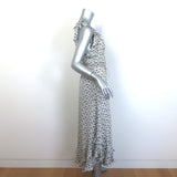 Zimmermann Ruffled Tie-Belt Midi Dress White/Black Floral Print Silk Size 2