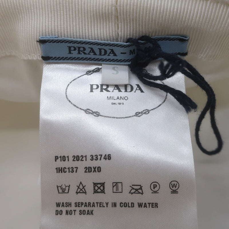 Prada Logo-Embroidered Terry Cloth Bucket Hat White Size Small