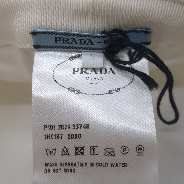 Prada Logo-Embroidered Terry Cloth Bucket Hat White Size Small
