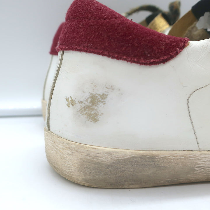 Golden Goose Superstar Low Top Sneakers White Leather &amp; Burgundy Suede Size 38