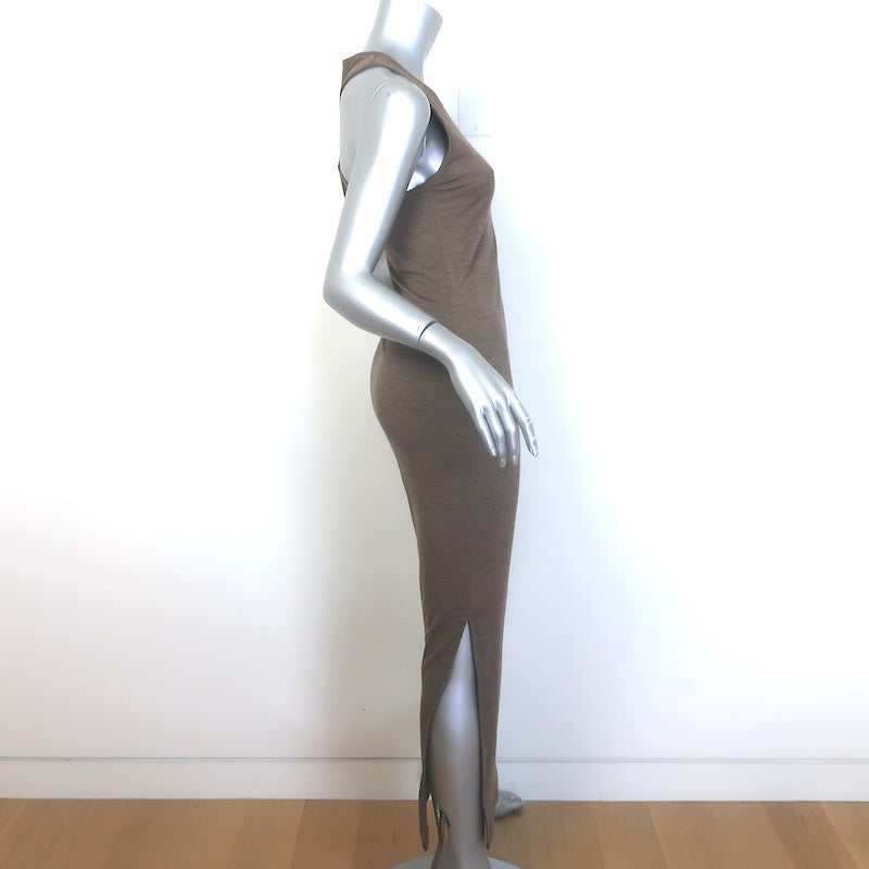 Loewe Anagram Twist-Back Maxi Dress Brown Stretch Wool Jersey Size Small