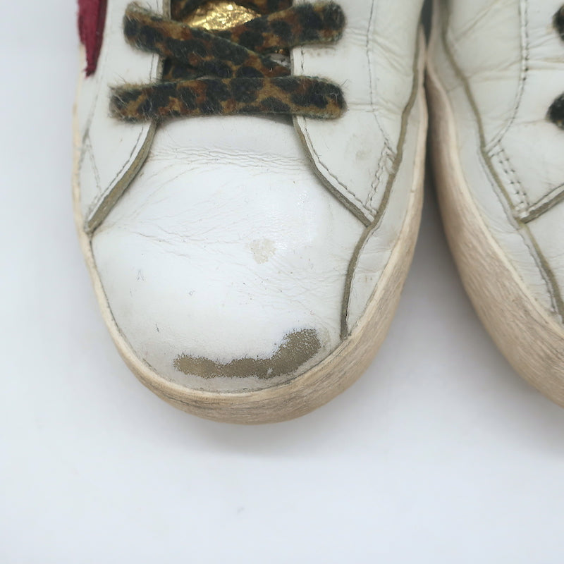 Golden Goose Superstar Low Top Sneakers White Leather &amp; Burgundy Suede Size 38