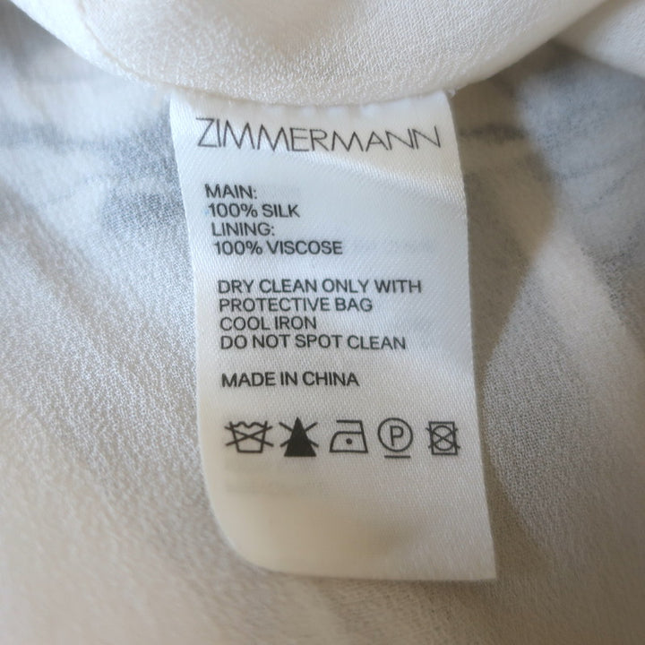 Zimmermann Ruffled Tie-Belt Midi Dress White/Black Floral Print Silk Size 2