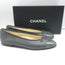 Chanel CC Cap Toe Ballet Flats Dark Gray Grained Leather & Patent Size 41