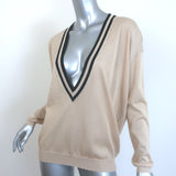 Brunello Cucinelli Metallic Deep V-Neck Sweater Gold Cotton-Blend Size Medium