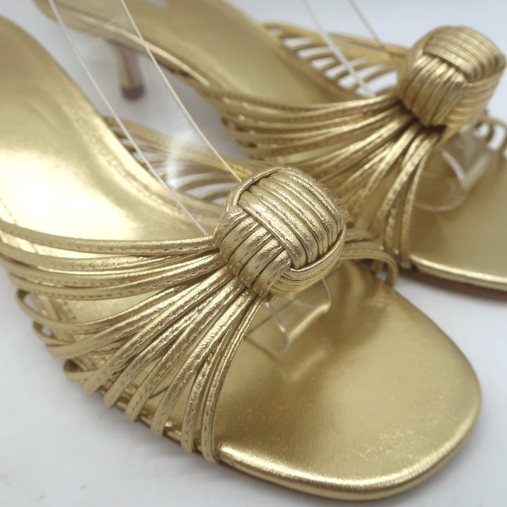 Larroude Valerie Knotted Mule Sandals Gold Metallic Leather Size 9 NEW