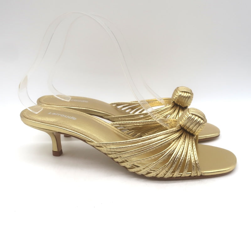 Larroude Valerie Knotted Mule Sandals Gold Metallic Leather Size 9 NEW